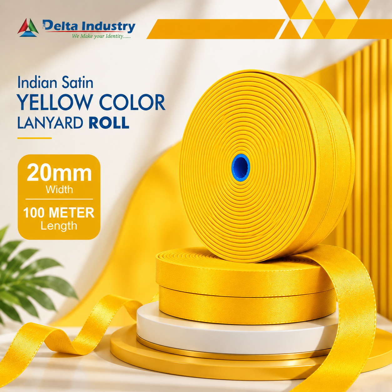 20 mm  Indian Yellow Colour Satin Lanyard Roll