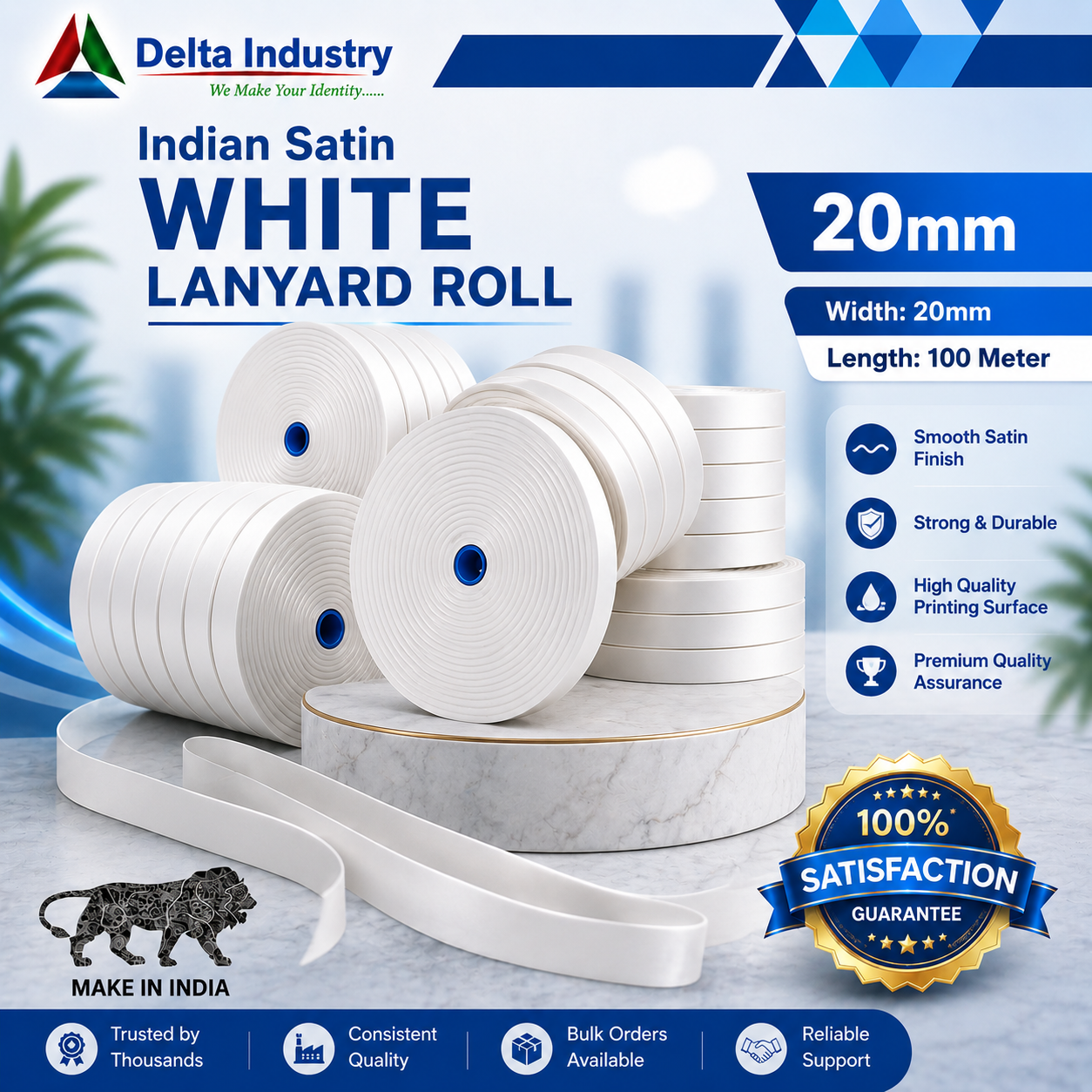 20 MM WHITE SATIN ROLL FOR SUBLIMATION PRINTING