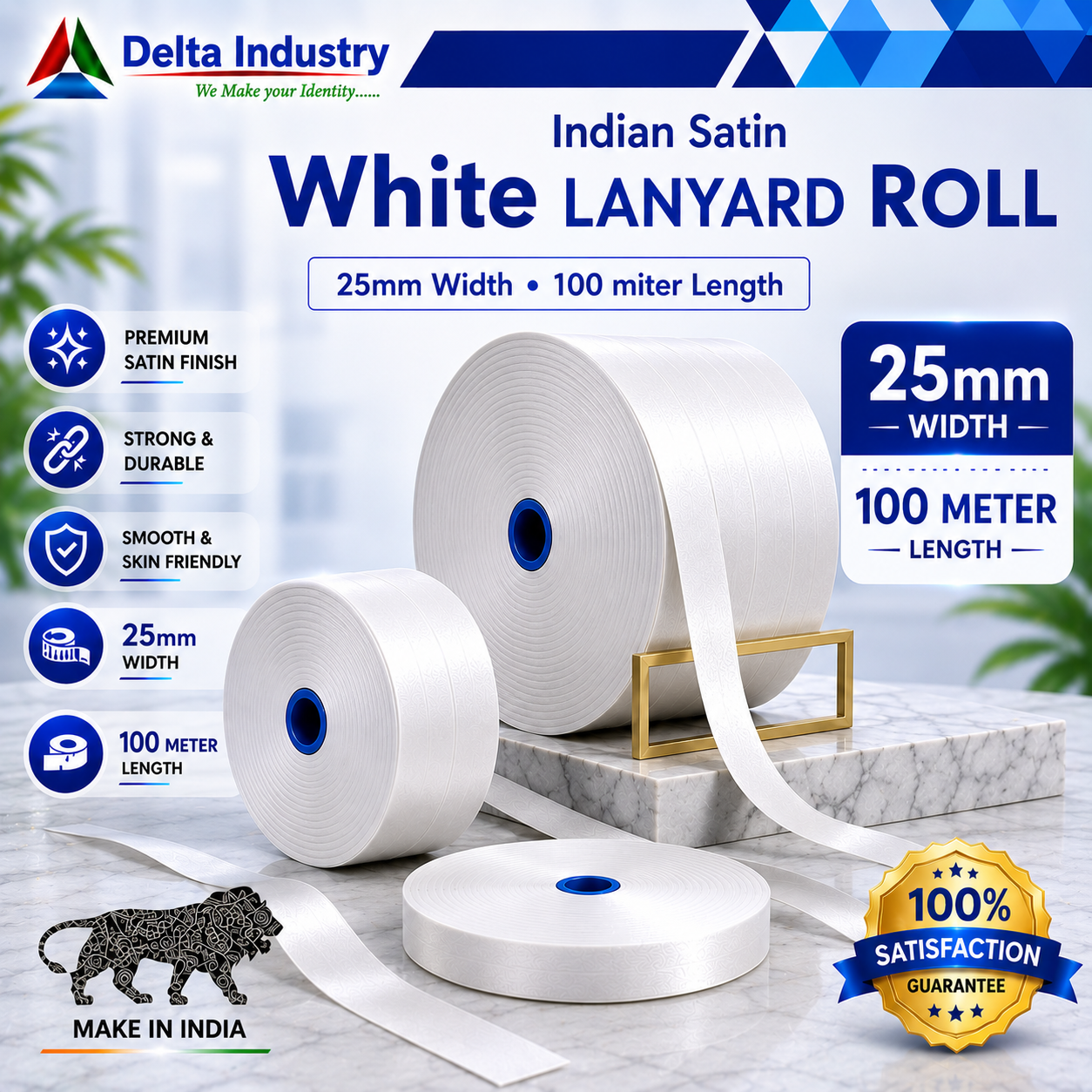 25 MM WHITE SATIN ROLL FOR SUBLIMATION PRINTING