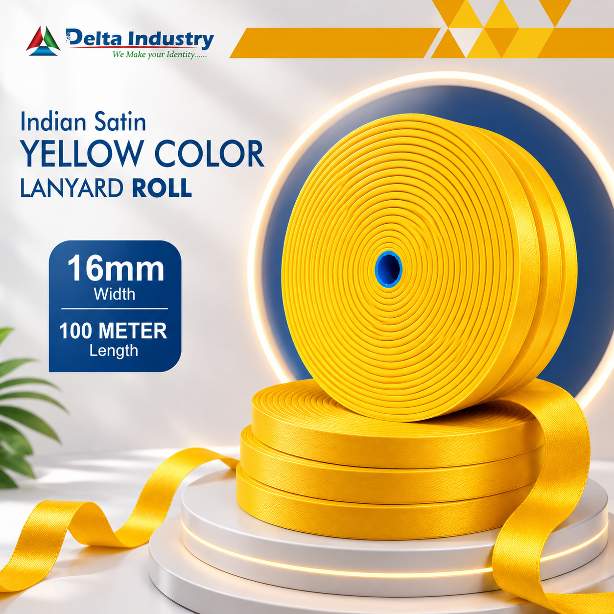 16 mm  Indian Yellow Colour Satin Lanyard Roll 