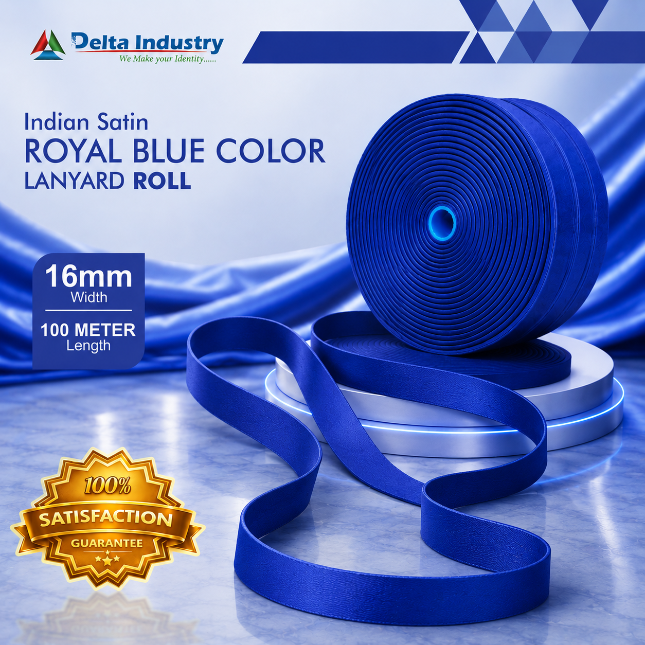 16 mm  Indian ROYAL BLUE Colour Satin Lanyard Roll