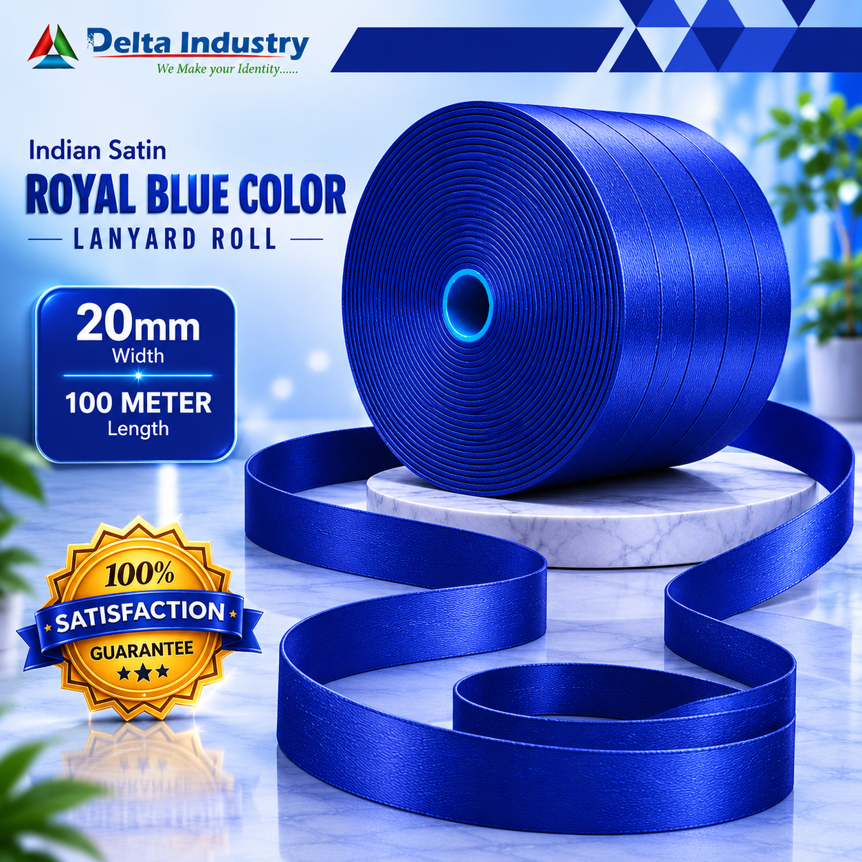 20 mm  Indian ROYAL BLUE Colour Satin Lanyard Roll