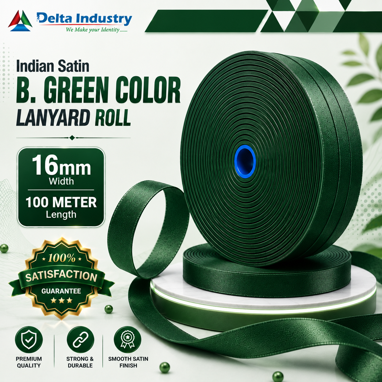 20mm  Indian Dark GREEN Colour Satin Lanyard Roll