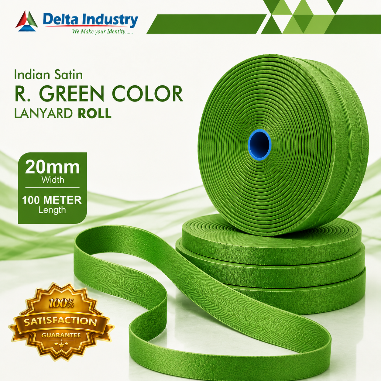 20mm  Indian GREEN Colour Satin Lanyard Roll
