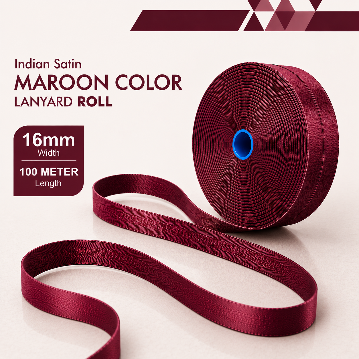 16 mm  Indian MAROON Colour Satin Lanyard Roll